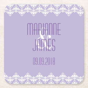 Personalized Wedding Coaster Lilac Purple Damask