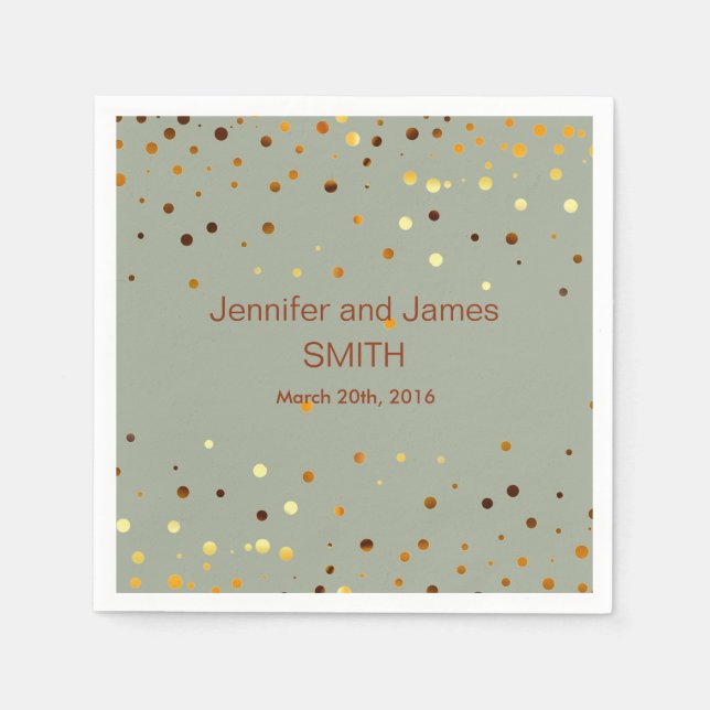 Personalized Wedding Confetti Spots Gold Glitter Napkin (Front)