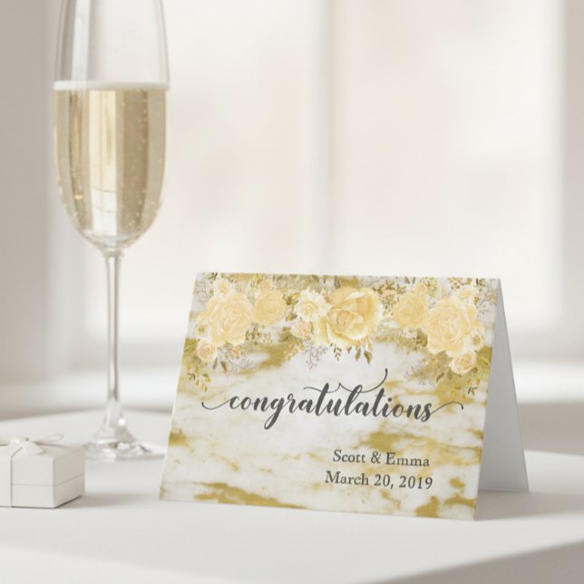 Personalized Wedding Congratulations Gold Floral Card (Creator Uploaded)