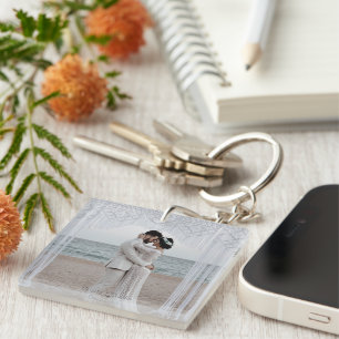 Personalized Wedding Couple Beach Scene Keychain