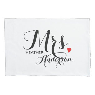 Personalized Wedding Couple - Mrs. with Heart Pillowcase
