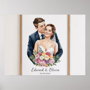 Personalized Wedding Couple Portrait - Custom Brid Poster