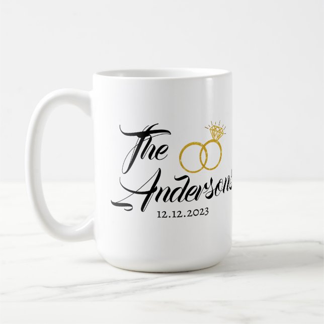 Personalized Wedding Couple Ring Favour Name Date Coffee Mug (Left)