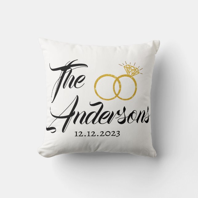 Personalized Wedding Couple Ring Favour Name Date  Throw Pillow (Front)