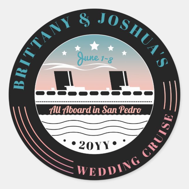 Personalized Wedding Cruise Classic Round Sticker (Front)