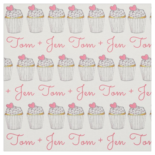 Personalized Wedding Cupcake Pink Heart Love Fabric (Swatch)