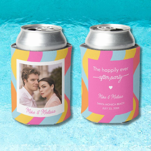 Personalized Wedding Custom Photo Retro Groovy Can Cooler (Creator Uploaded)