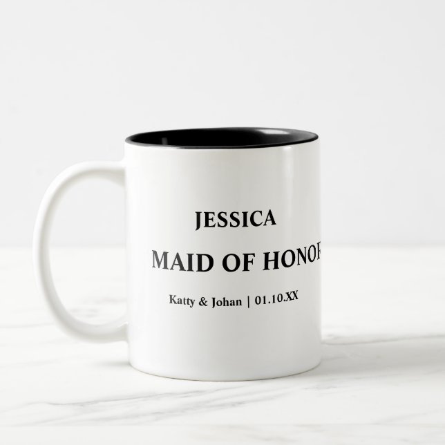 Personalized Wedding Date and Names Maid of Honour Two-Tone Coffee Mug (Left)