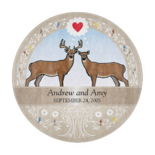 Personalized Wedding Date Anniversary, Buck & Doe Cutting Board