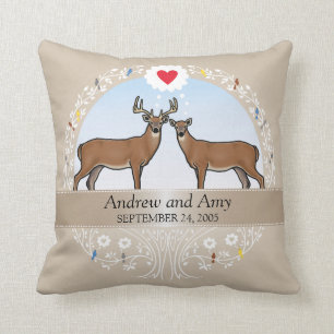 Personalized Wedding Date Anniversary, Buck & Doe Throw Pillow