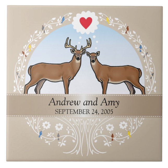 Personalized Wedding Date Anniversary, Buck & Doe Tile (Front)