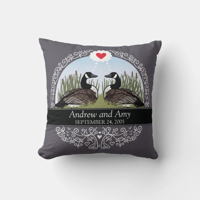 Personalized Wedding Date Anniversary, Geese Throw Pillow (Front)