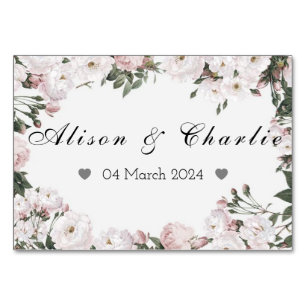 Personalized Wedding Date Floral Table Card