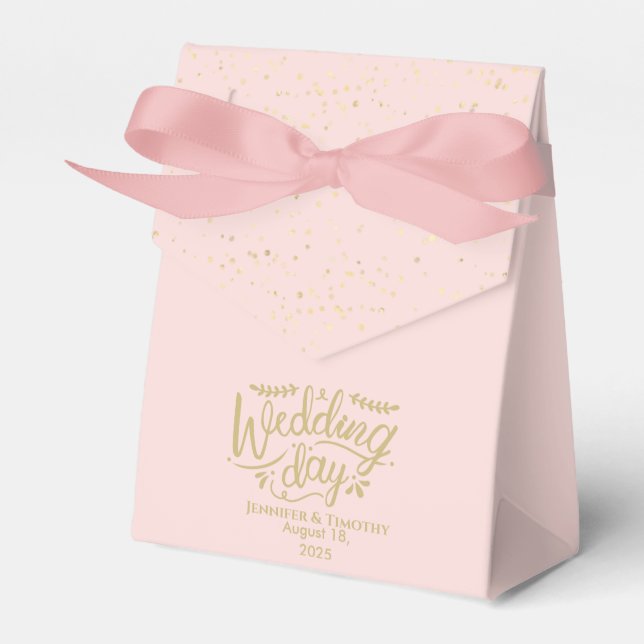 Personalized  Wedding Day Blush Pink Gold Favor Box (Front Side)