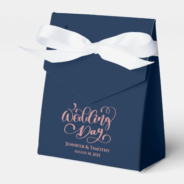 Personalized  Wedding Day Elegant Navy Blue Favor Box (Front Side)