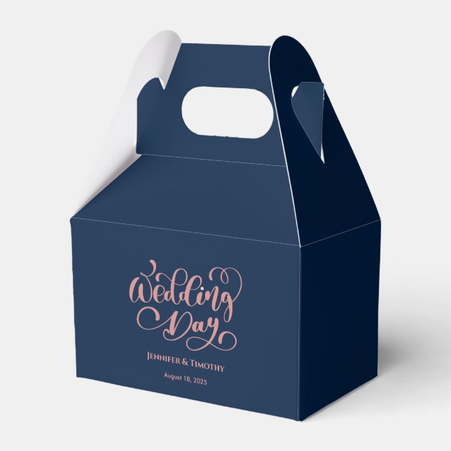 Personalized  Wedding Day Elegant Navy Blue Favour Favor Box (Front Side)