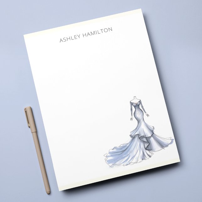 Personalized Wedding Dress Dusty Blue Note Card (Creator Uploaded)