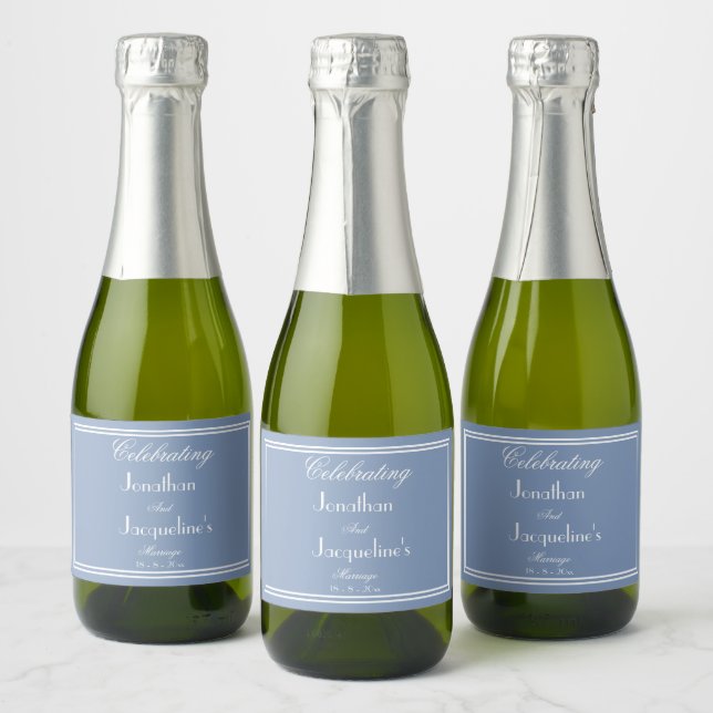 Personalized Wedding Dusty Blue Mini Sparkling Wine Label (Bottles)