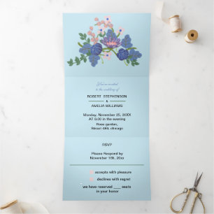 Personalized Wedding Elegant Purple Flower Tri-Fold Invitation