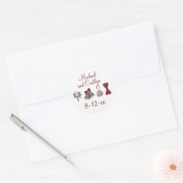 Personalized Wedding Engagement Party Bride Shower Classic Round Sticker (Envelope)