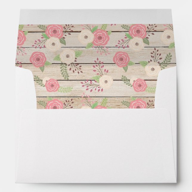 Personalized Wedding Envelope Rustic Floral Wood (Back (Bottom))