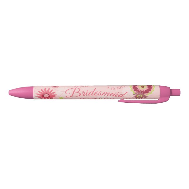 Personalized Wedding Favor Floral Pretty Pink Blue Ink Pen (Bottom)