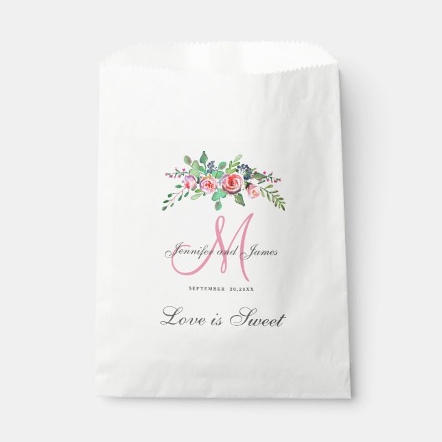 Personalized Wedding Favour Bag - Floral Monogram (Front)