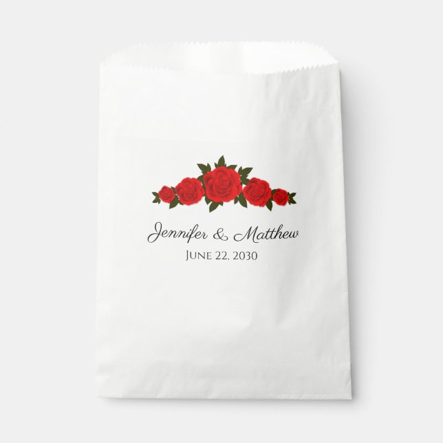 Personalized Wedding Favour Bag with Red Roses (Front)