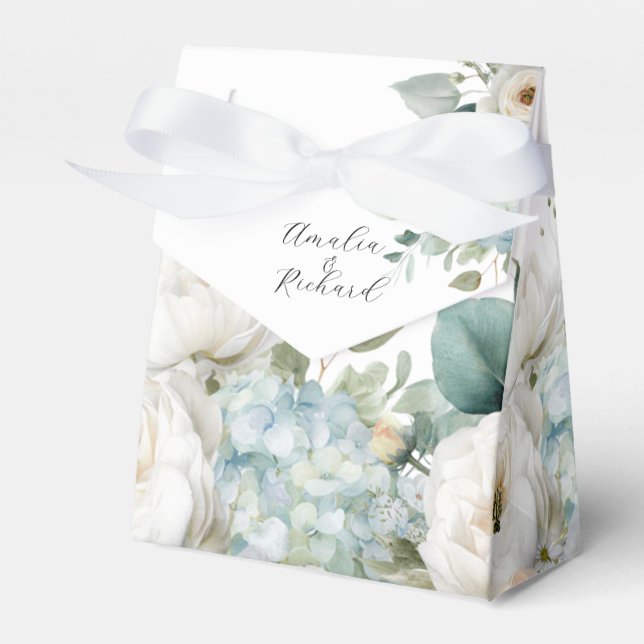 Personalized Wedding Favour Box, Hydrangea Design Favor Box (Front Side)