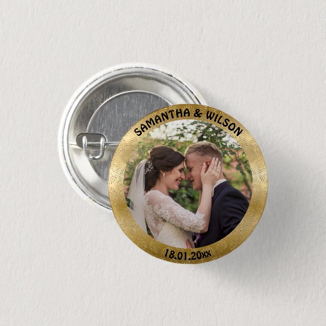 Personalized Wedding Favour | Gold |Photo 1 Inch Round Button (Front & Back)