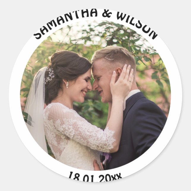 Personalized Wedding Favour | Gold |Photo Classic Round Sticker (Front)