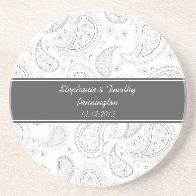Personalized wedding favour paisley coaster (Front)