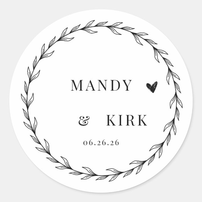 Personalized Wedding Favour Sticker | Laurel Wreat (Front)