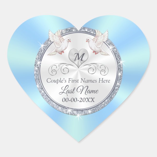 Personalized Wedding Favour Stickers, Heart Shaped Sticker (Front)