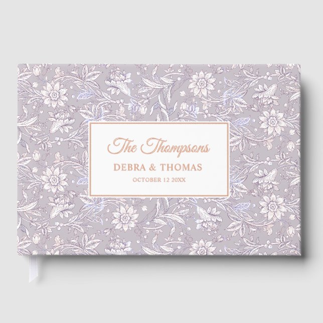 Personalized Wedding French Toile Pink Floral Guest Book (Front)
