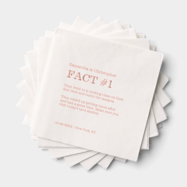 Personalized Wedding Fun Fact Rose Gold Foil Napkins (Insitu (Stacked))
