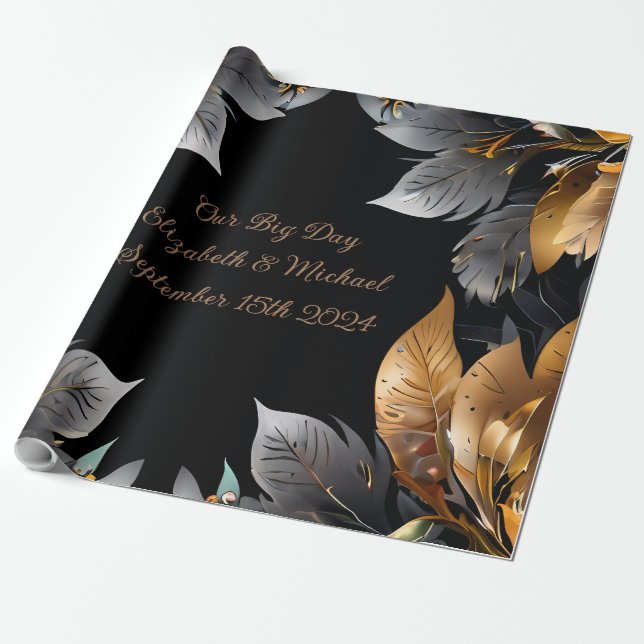 Personalized Wedding Gift Gold & Silver Wrapping Paper (Unrolled)