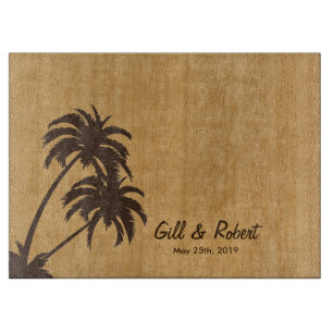Personalized Wedding Gift Palm Tree Island Design Cutting Board