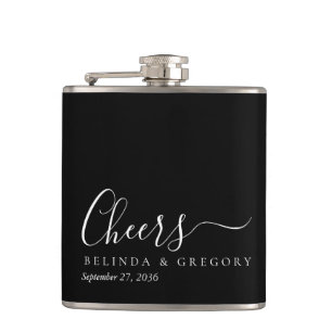 Personalized Wedding Gifts Black White Cheers Hip Flask