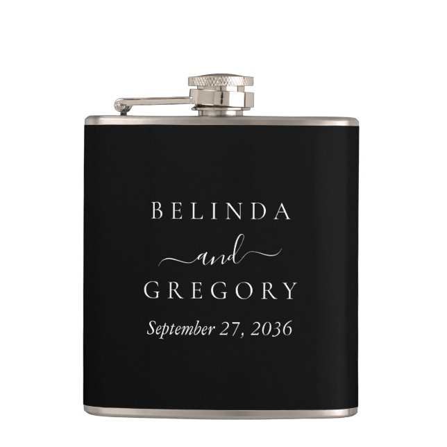 Personalized Wedding Gifts Black White  Hip Flask (Front)