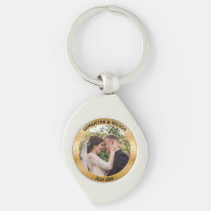  Personalized Wedding   Glittery Gold Background Keychain
