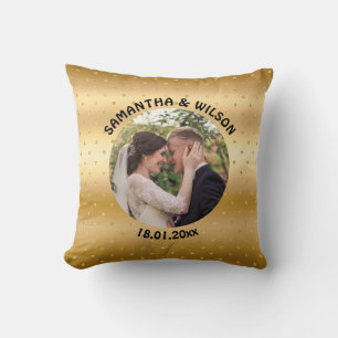 Personalized Wedding Glittery Gold Background Throw Pillow