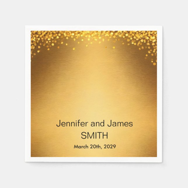 Personalized Wedding Gold Confetti Glitter Napkin (Front)