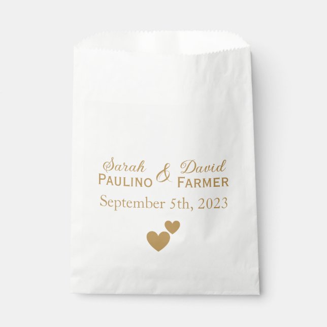 Personalized Wedding Gold Hearts Favour Bag (Front)