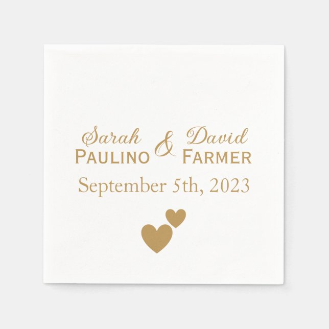 Personalized Wedding Gold Hearts Napkin (Front)