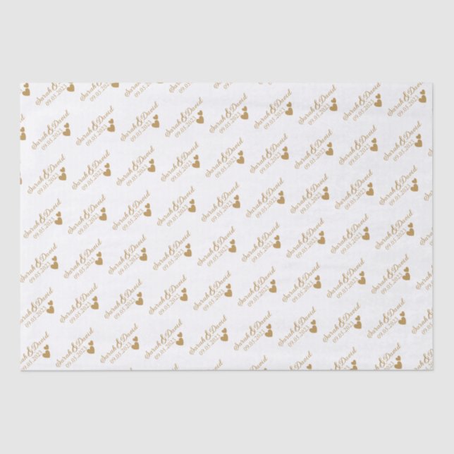 Personalized Wedding Gold Hearts Tissue Paper (Front)