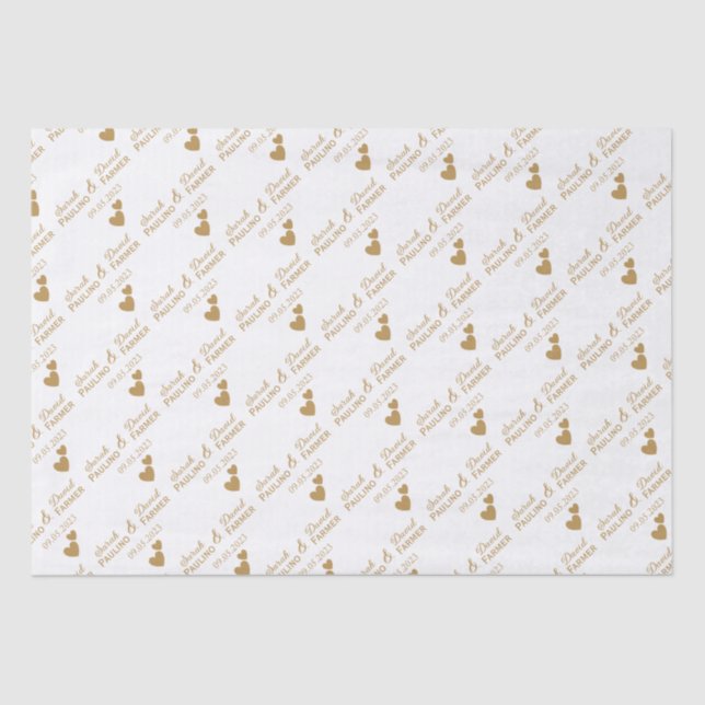 Personalized Wedding Gold Hearts Tissue Paper (Front)