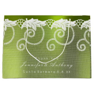 Personalized Wedding Greenly White Royal Lace Large Gift Bag