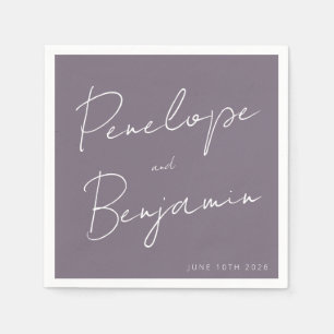 Personalized Wedding Handwritten Script Purple Napkin