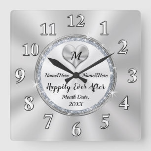 Personalized Wedding Happily Ever After Gifts Square Wall Clock